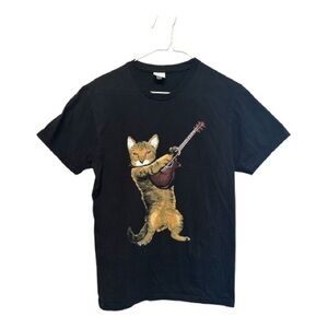 Rock Star Cat Playing Guitar T-Shirt Small (unisex)